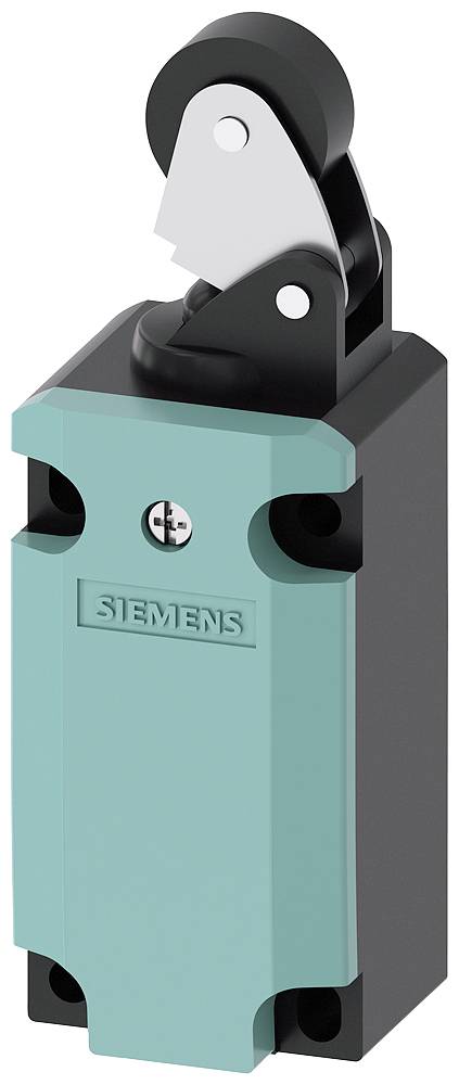 Compact safety switch with roller lever from Siemens, suitable for industrial applications.