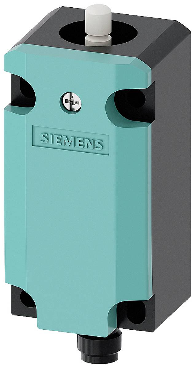 A green Siemens proximity switch with a black housing, used for detecting objects in industrial applications.