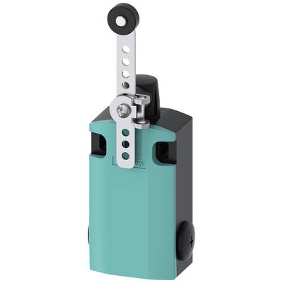 A navy-blue mechanical switch with a lever and perforations for position detection. Suitable for industrial applications.
