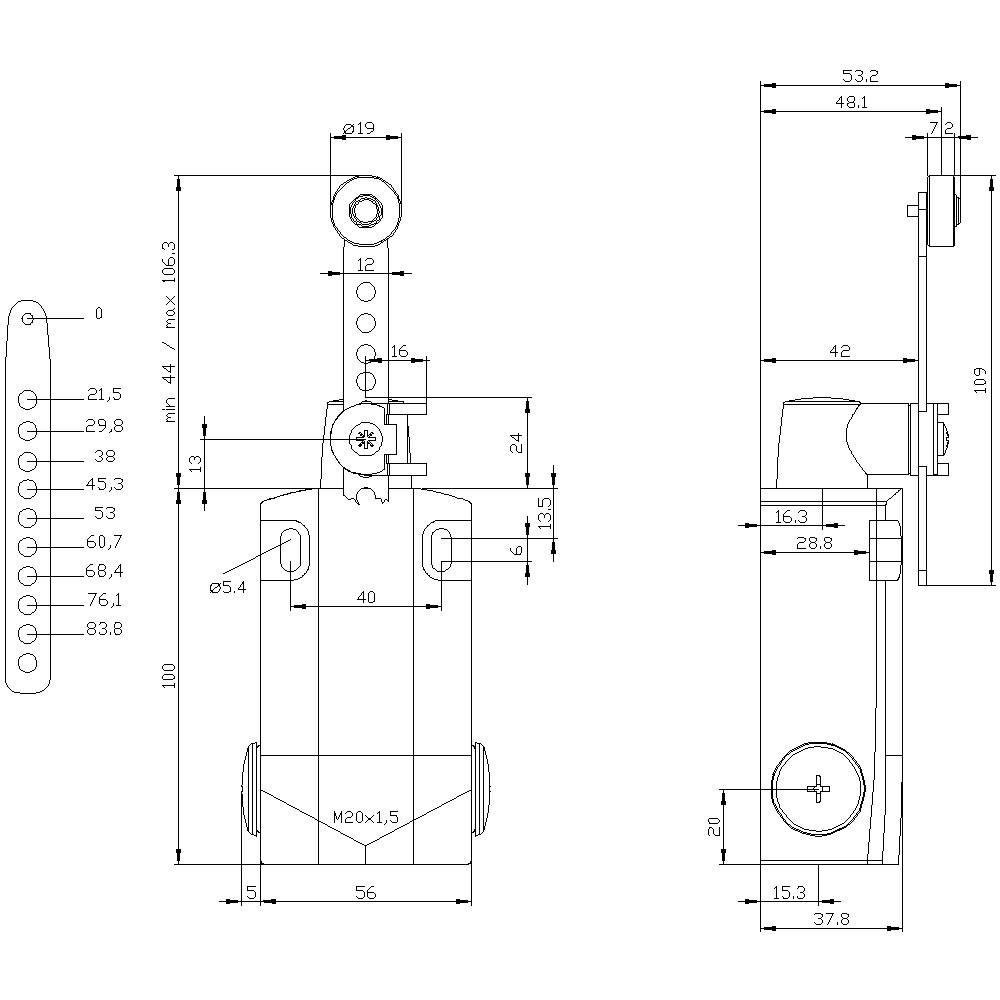 Technical drawing of a cylindrical component with various views and precise dimensions in millimetres.