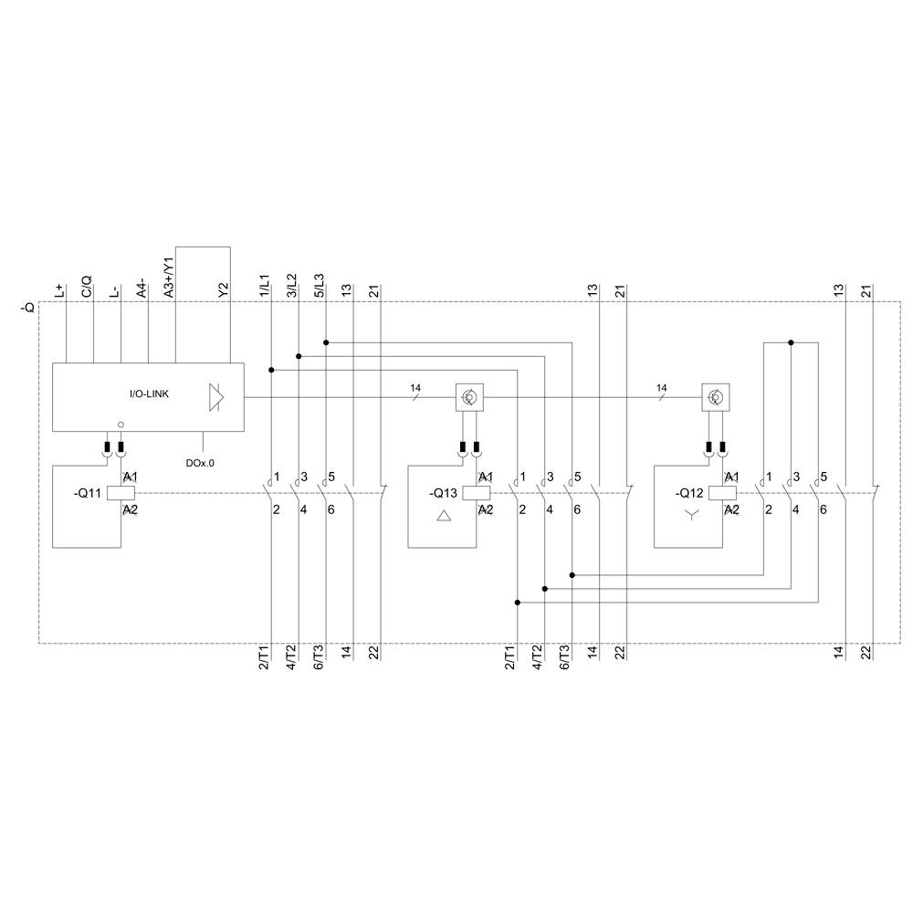 'IO-Link' Wiring Diagram: The diagram illustrates the connection of an IO-Link module with multiple sensors and actuators across different interfaces.