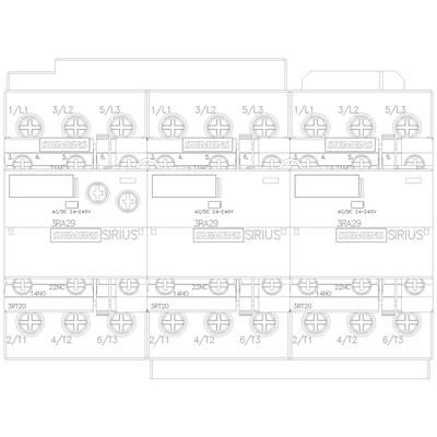 A technical diagram shows several Siemens switchgear devices arranged side by side, with labelling and connection details.