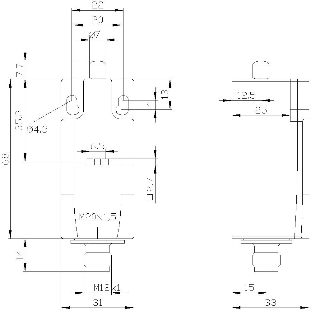 Technical drawing of a cylindrical component with dimensions and thread specifications. Details such as diameter and thread size are indicated.