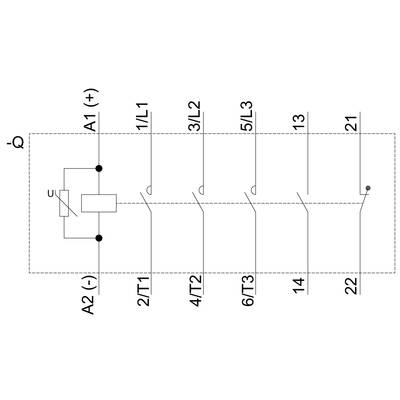 'Circuit diagram of a relay with coil terminals A1(+) and A2(-) and contacts 1/2/3/4/5/6 and 13/14 for switching functions.'