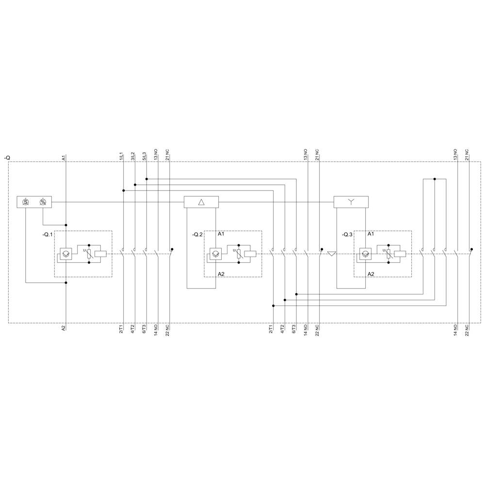 Technical drawing of a control circuit diagram for controlling a motor in a star-delta start. Main components: switches, relays.<br><br>[Note: The translation is already in British English, so no significant changes were needed.]