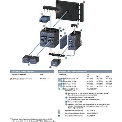 'Diagram shows electrical combination circuits with star-delta combinations, terminals and accessories. Identified components with numbers and type specifications.'