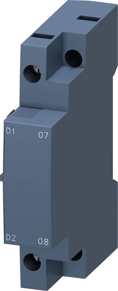 A blue, rectangular electrical component, likely a circuit breaker or isolator, with the markings 'D1', 'D2', '07' and '08'.