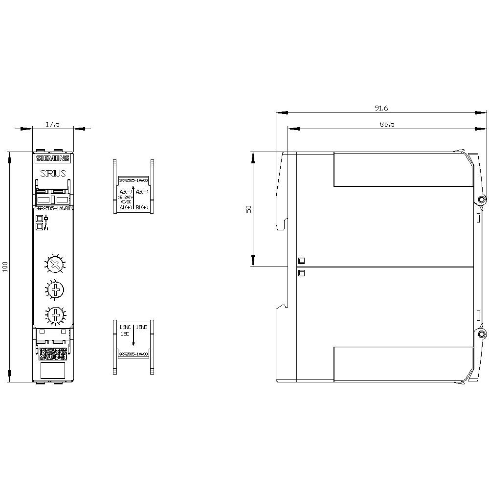 Technical drawing of an electronic device with detailed view and dimensions in millimetres.
