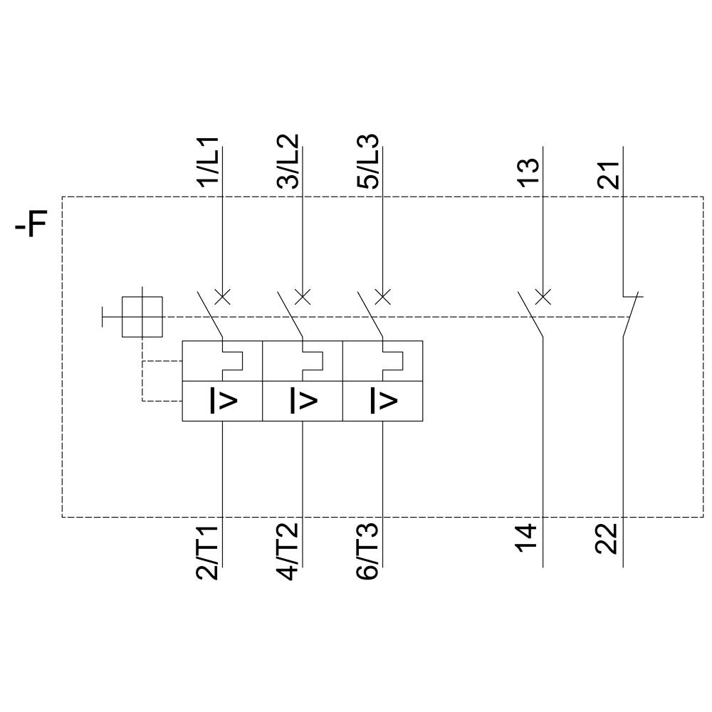 'Schematic diagram of a three-phase electricity distributor with characteristic terminal numbers. Shows connections and interconnections.'
