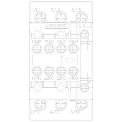 'Electrical contactor for switchgear with Siemens logo, contacted interfaces at the top and bottom, labelled from L1 to T3.'