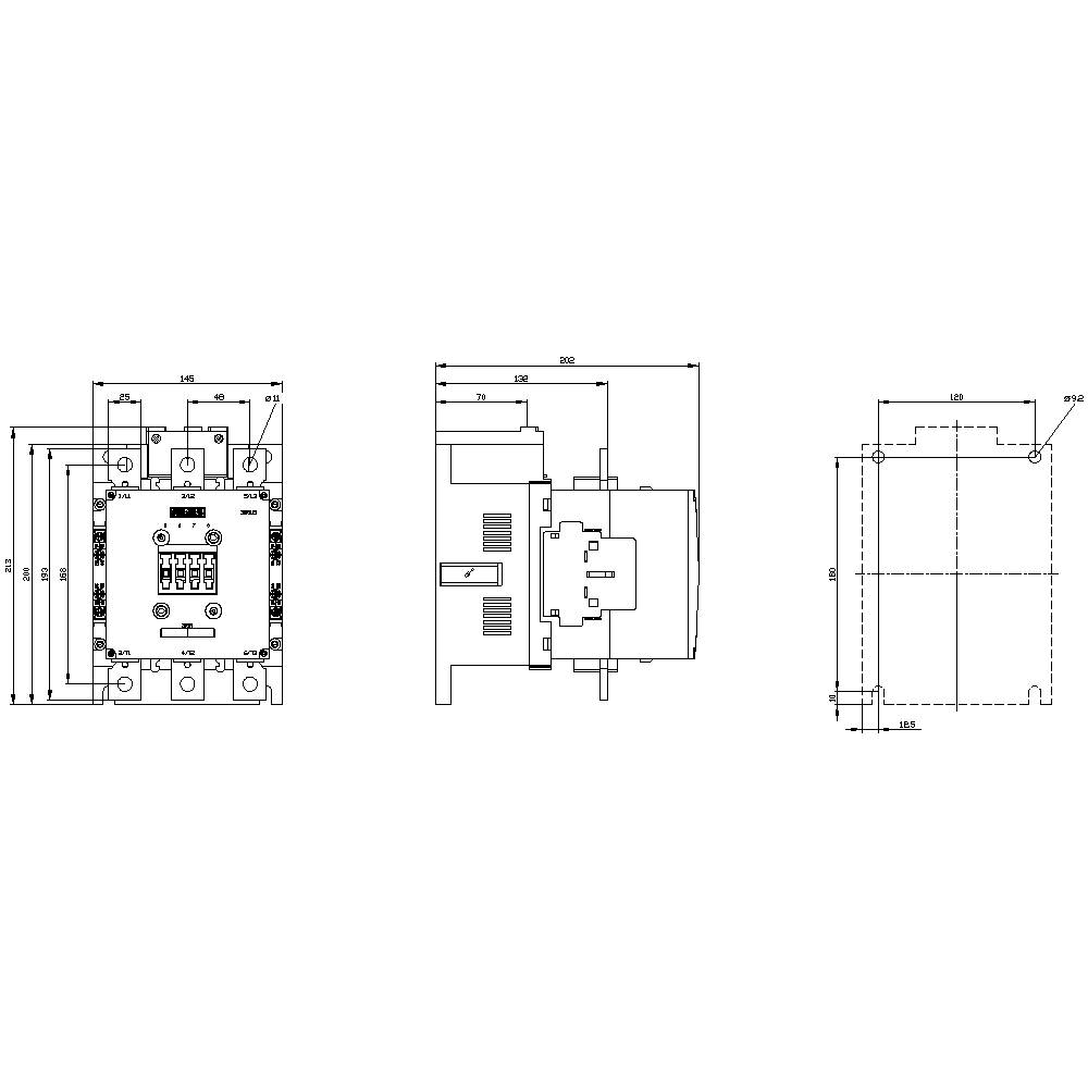 Detailed technical drawing of an electrical switch. Shows front, side, and top view with precise dimensions.