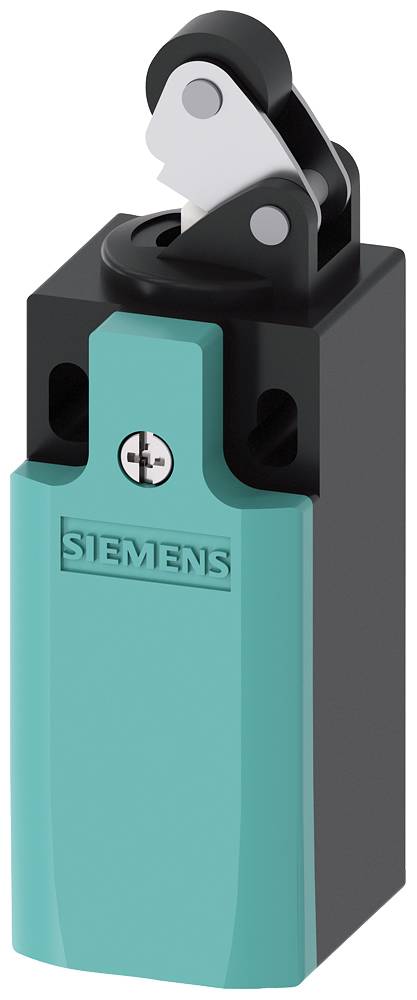 A green Siemens safety switch with a black housing and metal lever.