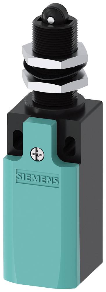 A rectangular sensor with a turquoise-coloured casing and a black area at the top. 'SIEMENS' is written on the front.