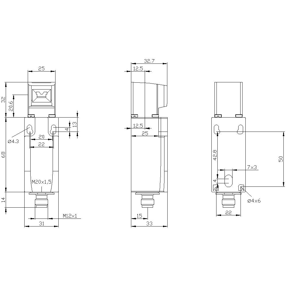 Technical drawing of a mechanical component with various views and dimensional specifications in millimetres.