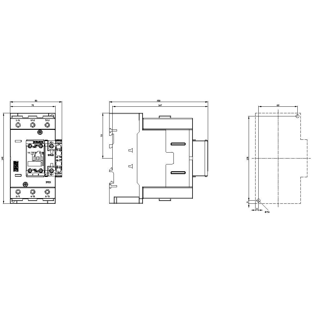 Technical drawing of an electronic component with front, side, and top view, including dimensional measurements in millimetres.