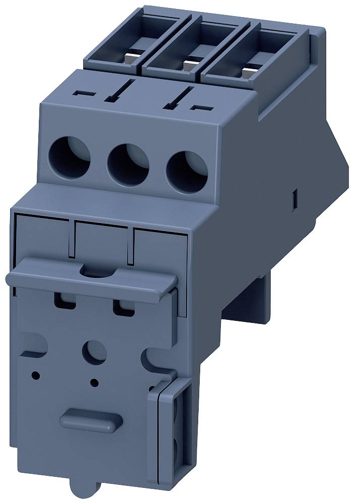 Blue electrical connector with multiple socket outlets, suitable for installation in electrical control cabinets.