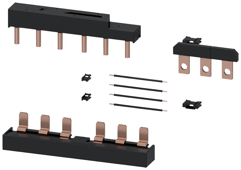Electronic Components: Several black and copper-coloured modules, including connectors and contacts, arranged in an assembly system.