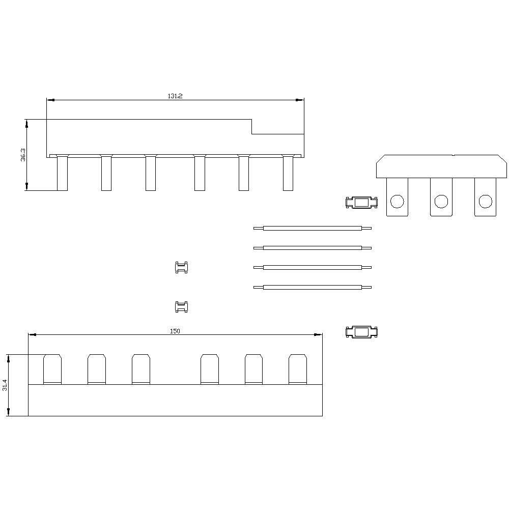 Technical drawing of a heat sink with dimensions: total width 131.2 mm, height 32 mm. Contains multiple metal bars and bolts.