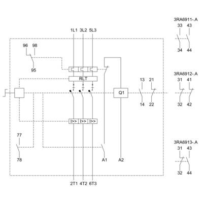 Schematic diagram with multiple contacts and connections within a rectangular frame. Components are labelled with numbers and letter combinations.