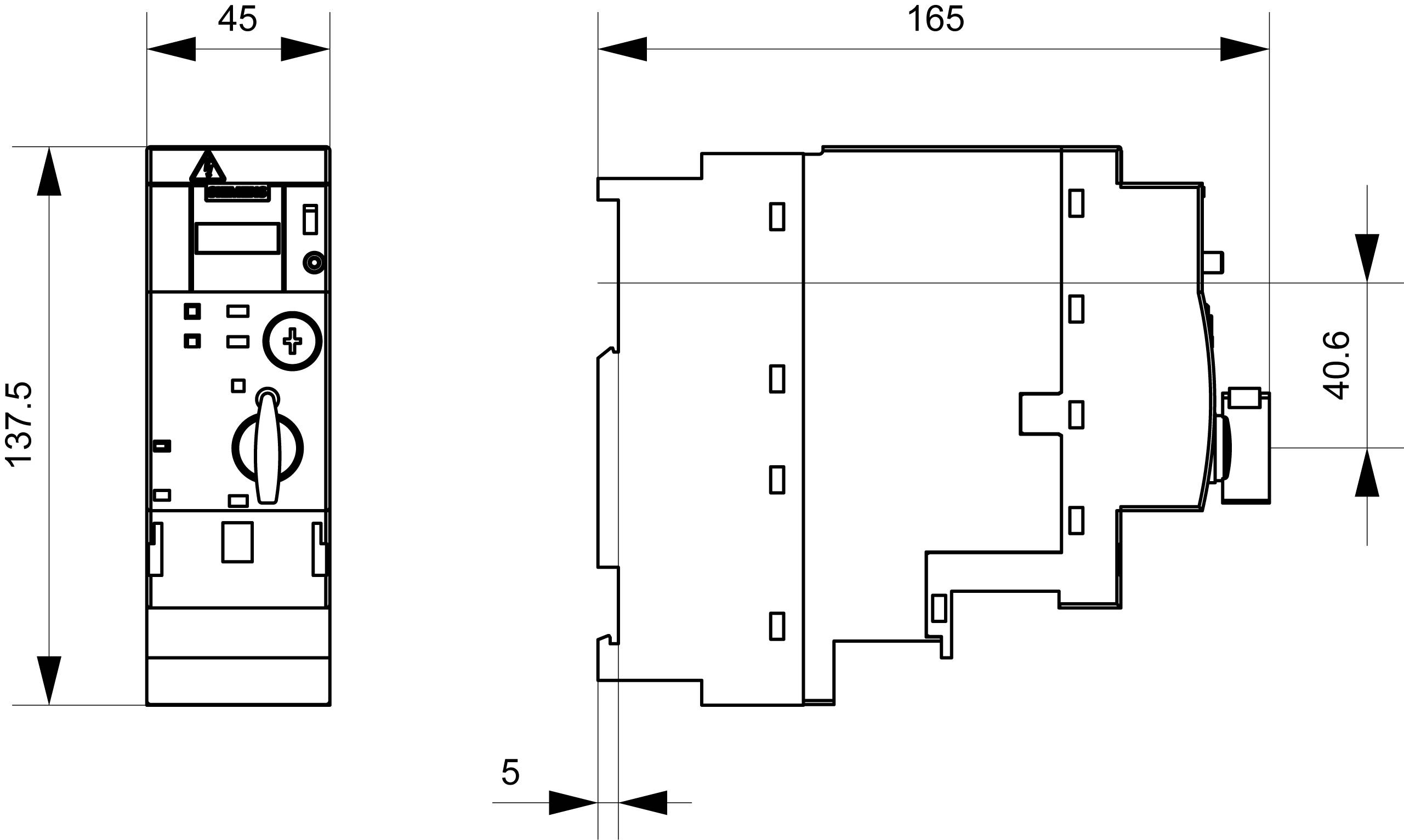 Technical drawing of an electrical switch with dimensions: height 137.5 mm, width 45 mm, depth 165 mm.