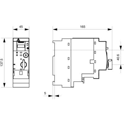 Technical drawing of an electrical switch with dimensions: height 137.5 mm, width 45 mm, depth 165 mm.