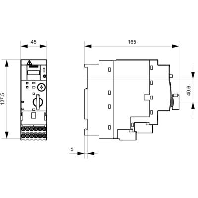 Technical drawing of an electrical switch with specific dimensions in millimetres: 45 x 137.5 x 165 x 40.6.