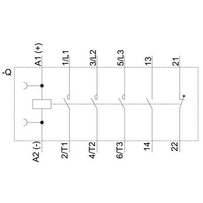 'Schematic diagram of an electrical circuit with switch, fuse and various connection terminals numbered from A1 to 22.'