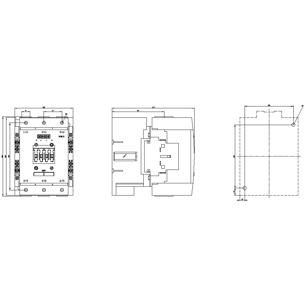 Technical drawing of a circuit diagram with three-dimensional views of an electrical device, showing connections and internal structure.