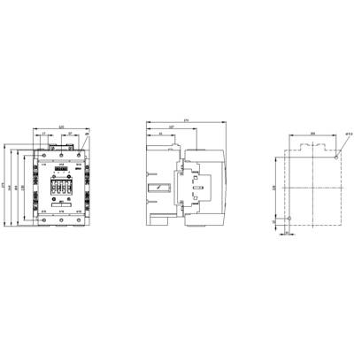 Technical drawing of an electrical switch with dimensions in millimetres. Front, side and top views are shown.