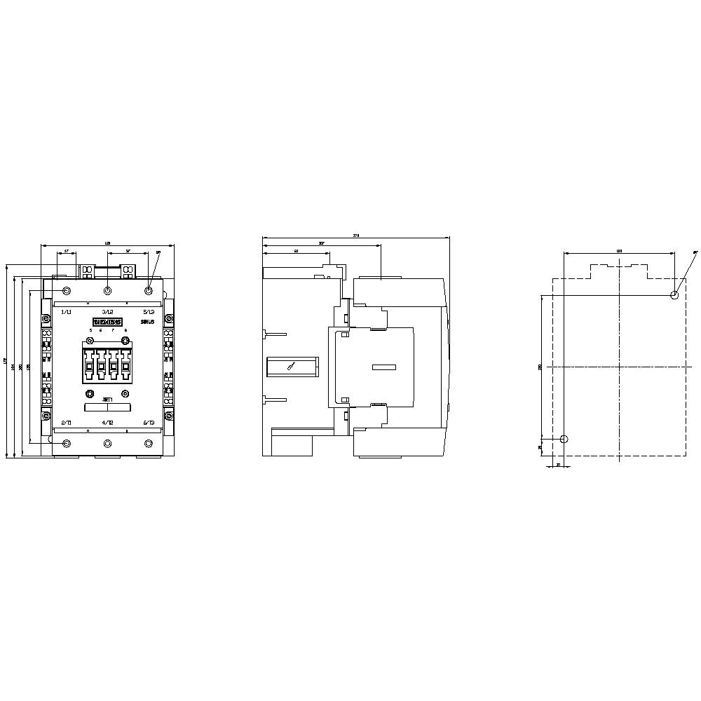 Technical drawing of an electrical circuit diagram with various views of a switch, including top view and side view.