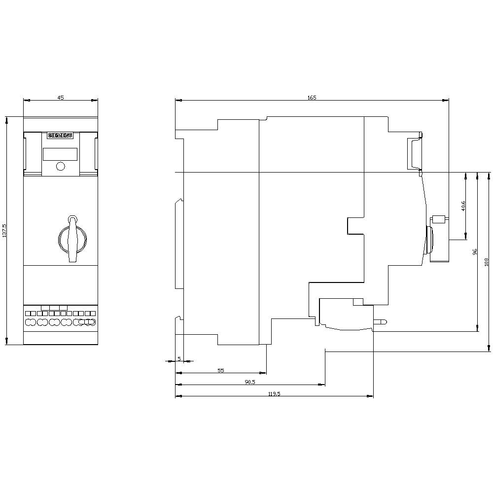 Technical drawing of an electrical switch with detailed dimensions in millimetres, showing front and side views.