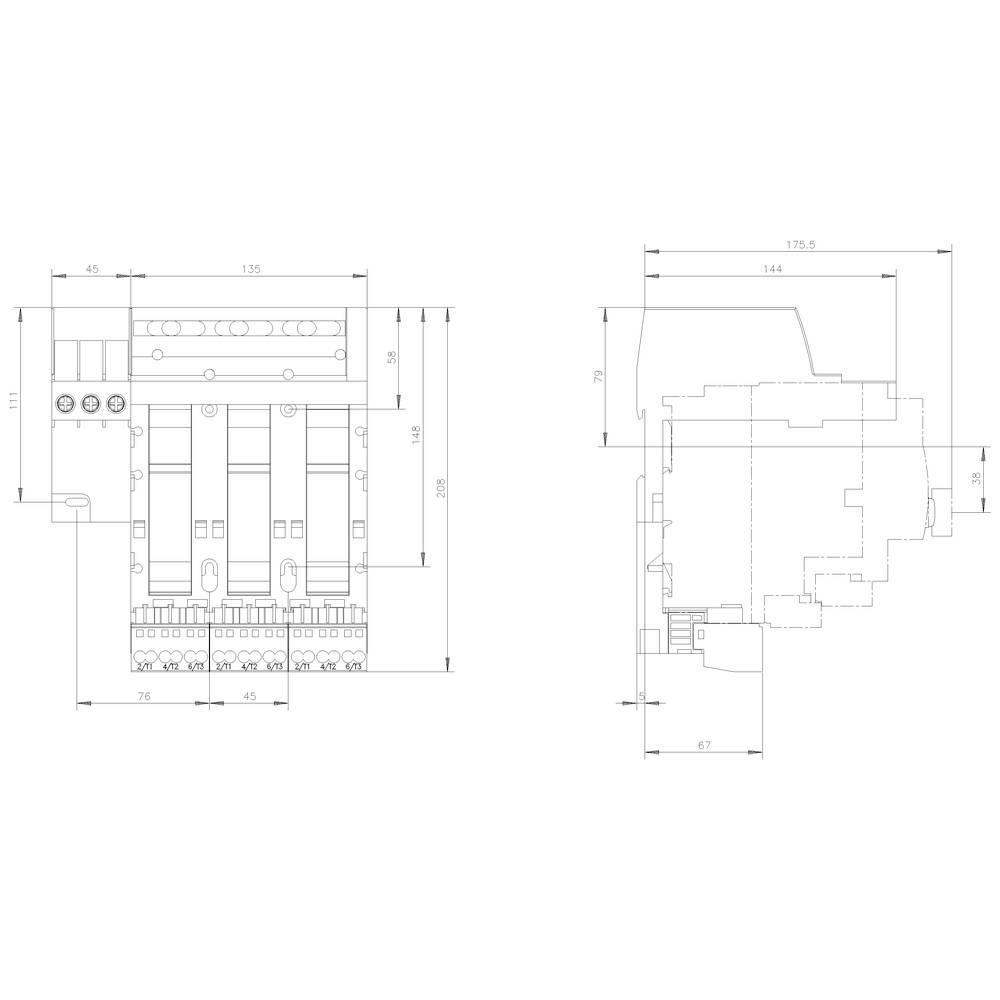 Technical drawing of an electrical switch with dimensions in millimetres, showing front and side views of the device.