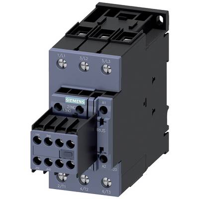 An electrical contactor with a Siemens logo, showing various labelled connection points and plug connections for electrical circuits.