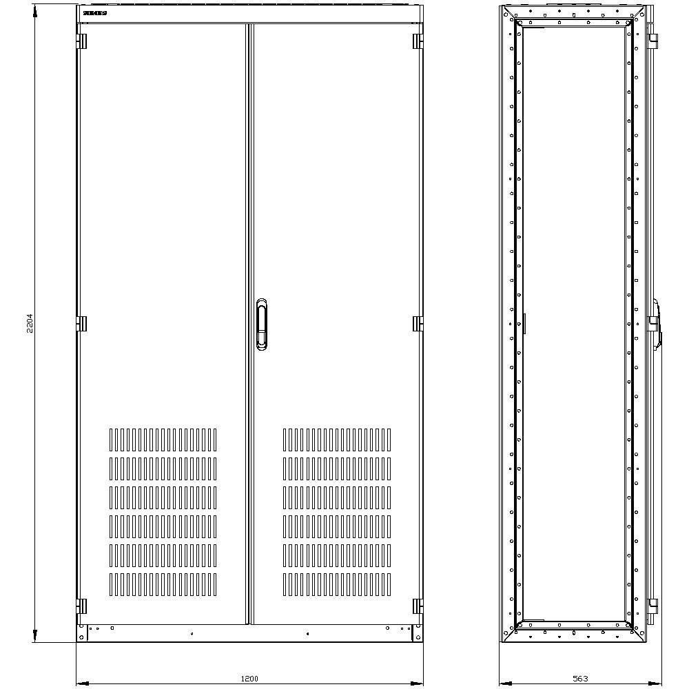 Technical Drawing of a Large Wardrobe with Double Doors, Ventilation Slots, and Precise Dimensions: 1260 mm Width, 2054 mm Height.