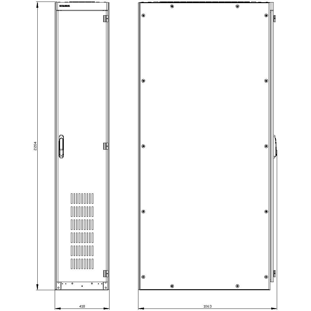 'Technical drawing of an electrical cabinet with specified dimensions: width 498 mm, height 1904 mm, depth 503 mm.'