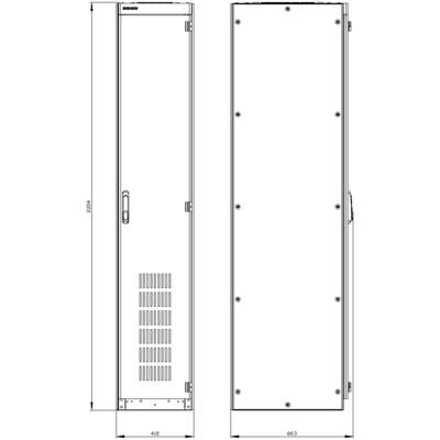 Technical drawing of a rectangular electrical cabinet. Dimensions are indicated on the drawing: 2624 mm height, 663 mm width.