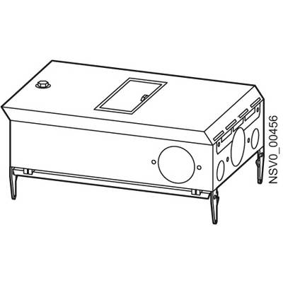 A line drawing of a rectangular machine with an upper control panel and side openings, mounted on raised legs.