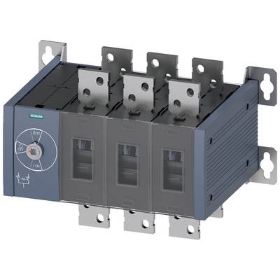 A three-pole load isolator against a white background, with visible connection terminals and a side lever for switching on and off.