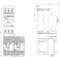 Technical drawing of an electrical switchgear from front and side, with detailed dimensional specifications in millimetres.