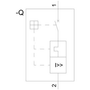 Technical drawing of an electrical switch with markings '1', '2' and '-Q'. Connections and symbols show circuit layouts.