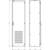 Technical drawing of a rectangular cabinet viewed from the front and side, with dimensions. Ventilation opening located at the bottom of the door.