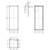 Technical drawing of a rectangular box with front view, side view, and top view, including dimensions and labels.