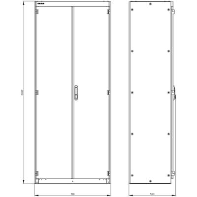 Front and side view of a cabinet with dimensions: 898 mm width, 2202 mm height, 753 mm depth, including handle on the front.