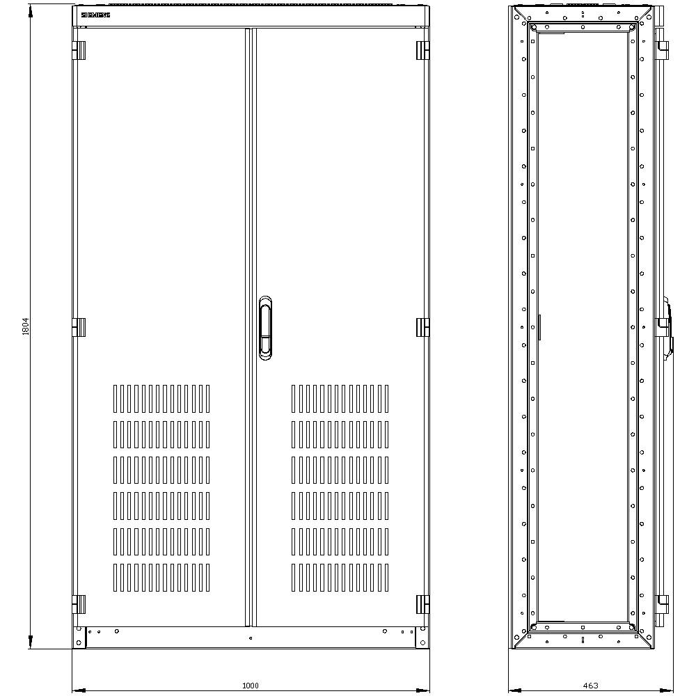 Technical drawing of a rectangular cupboard with dimensions: height 1664 mm, width 1008 mm, depth 463 mm. Cupboard with double doors.