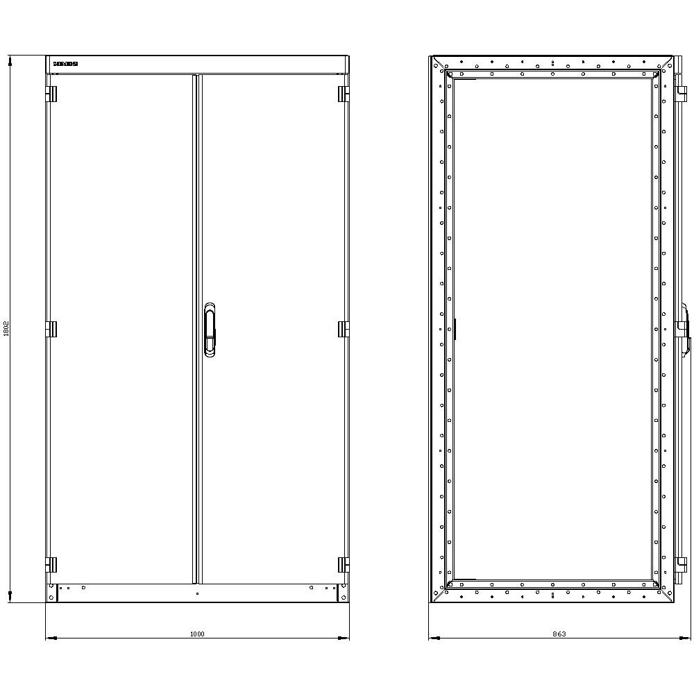 Technical drawing of a rectangular cabinet with dimensions: 1200 mm height, 800 mm width. Left front view, right side view.