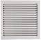 A square ventilation grille, white, with horizontal louvres. Suitable for ventilating interior spaces.