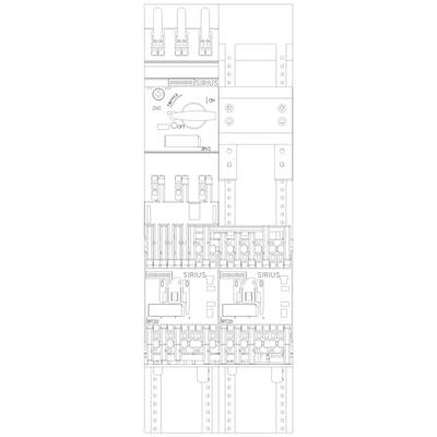 Schematic drawing of an electrical control cabinet with multiple switches and control mechanisms, shown in a frontal view.
