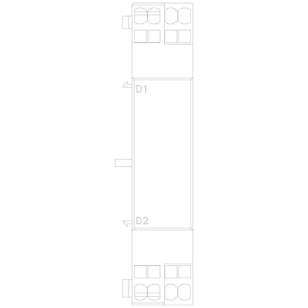 Floor plan of a rectangular room with two doors, D1 at the top and D2 at the bottom. Furniture items are arranged along the sides.
