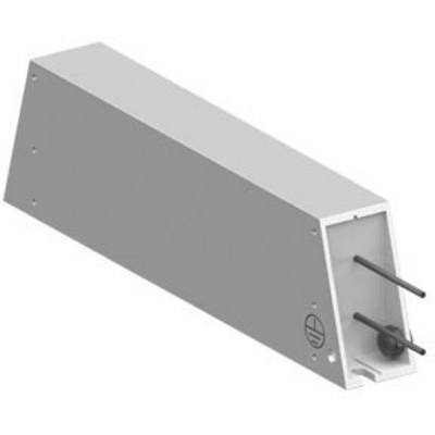 Grey, wedge-shaped component with two protruding rods on one side. Technical part with simple geometric shapes.