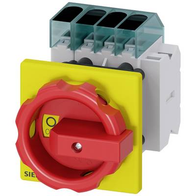 A yellow emergency stop switch with a red rotary button, used for safely shutting down electrical equipment or machinery.